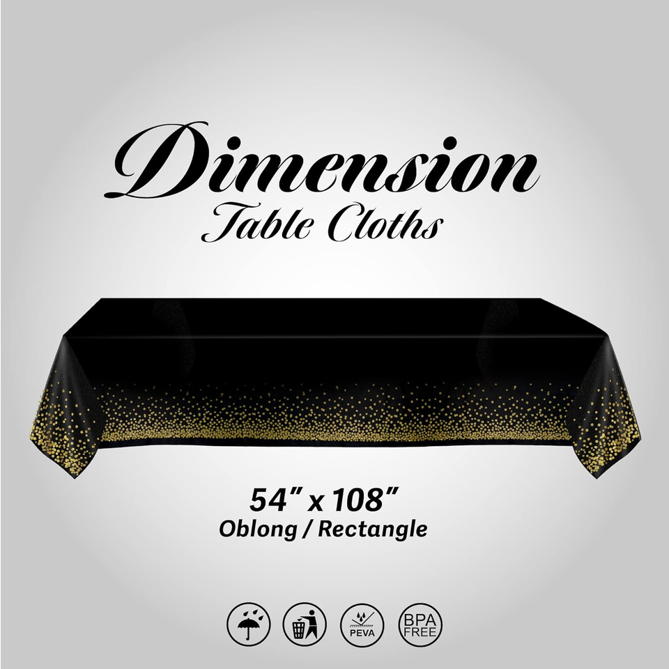 Black & Gold Table Cloths, 4Pack, 54"X108" Gold Dot Plastic