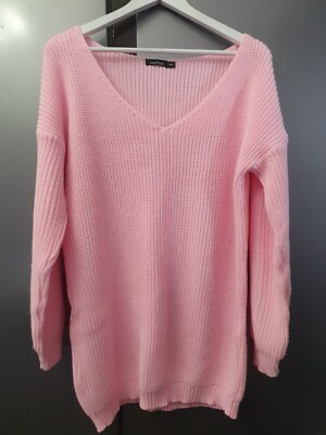 Boohoo Oversized V Neck Jumper Dress Sweater Loose Fit Tunic M - Main Image