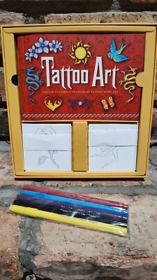 Temporary tattoo art kit, includes book, markers, patterns