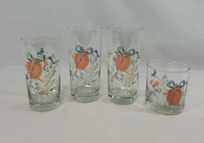 4 Vtg GEESE Glasses Duck Goose Apples & Ribbons -2 lg tumblers, 1 md , 1 rocks