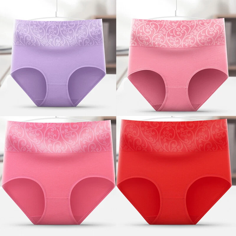 Paquete de 4 Sexy Mujer Cintura Alta Algodón Bragas Calzoncillos Cobertura Completa Ropa Interior Foto 3 de 4