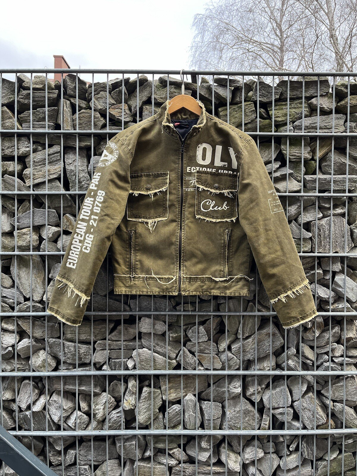 Vintage Diesel European Tour Denim Jacket Cargo Y2K Green Size M