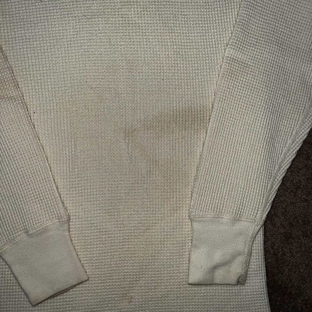 Vtg 50s Mens Sears White Stained Waffle Knit Thermal Long