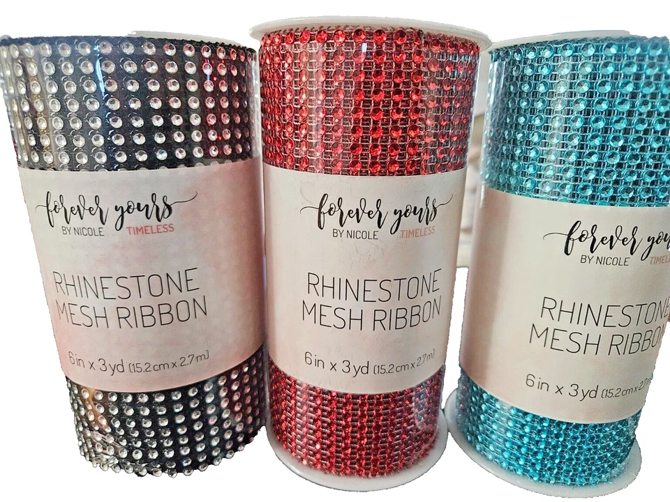 LOTE 40 rollos de cinta de malla de diamantes de imitación artesanías decoraciones de lentejuelas rojas azules Foto 2 de 3