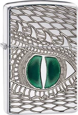 Zippo Armor Deep Carve Lighter With Green Enameled Dragon Eye, 28807, New In Box