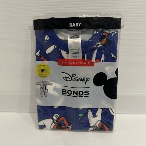 Bonds Baby Disney Size 00 3-6m Zip Wondersuit Goofy Blue Mickey Friend Romper