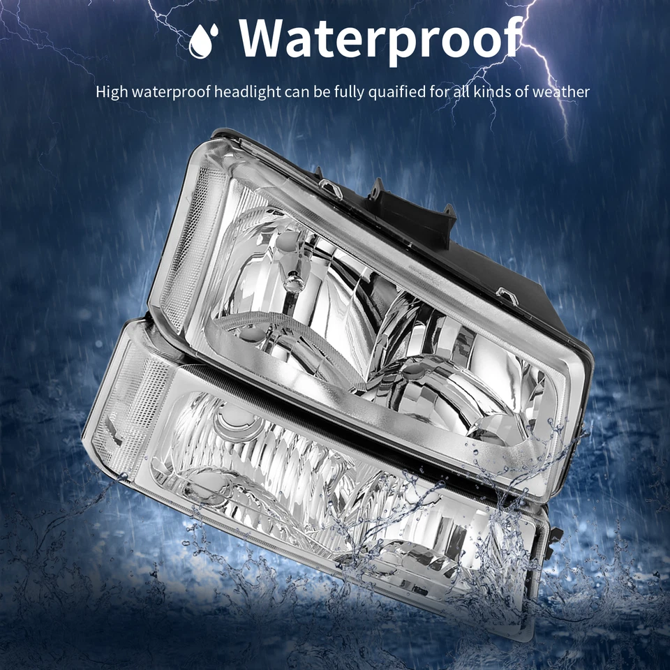 Headlights for 2003-2006 Chevy Silverado/Avalanche 1500 2500 3500 Chrome Housing - Image 3 of 4