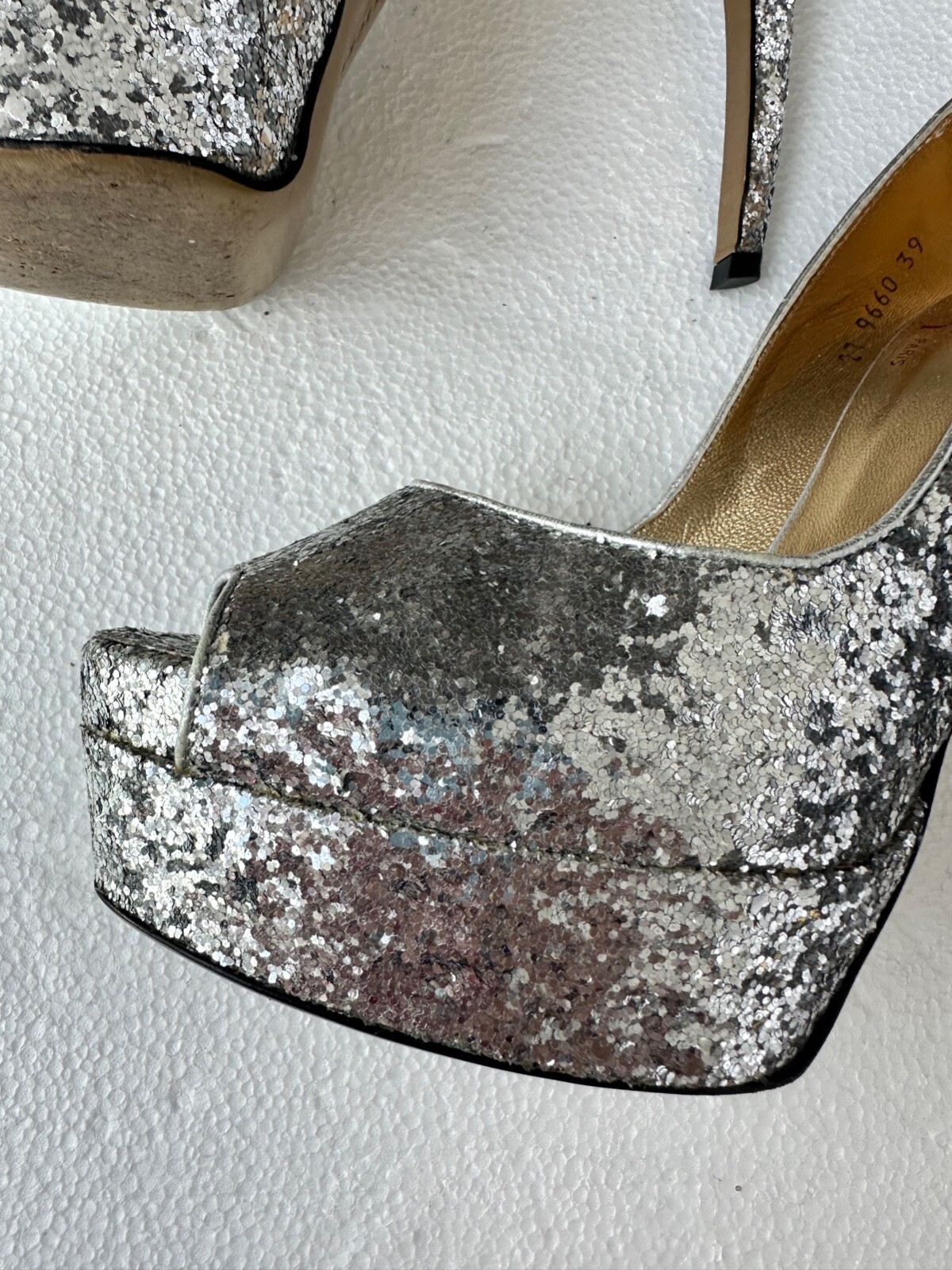 Walter Steiger Glitter Platform Silver Pumps Size… - image 5