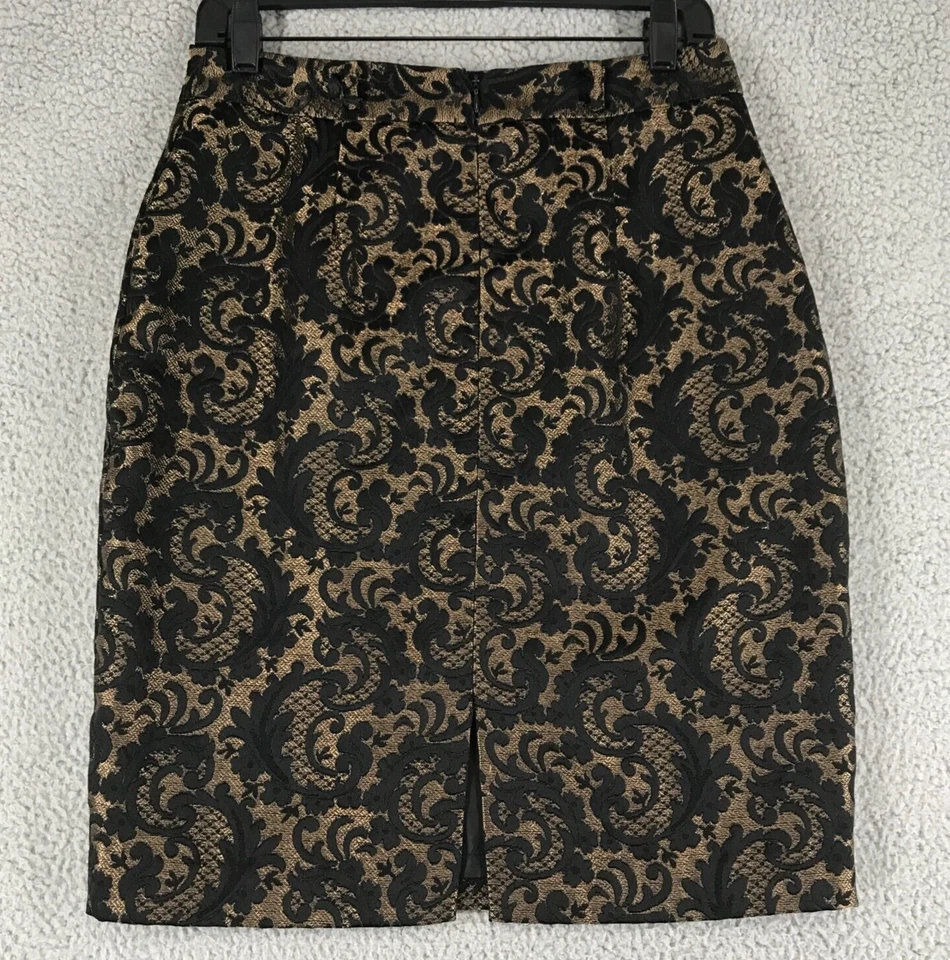 Falda Lápiz Worthington Talla 6 Forrada Formal Negra Dorada Damasco Jacquard Foto 2 de 4