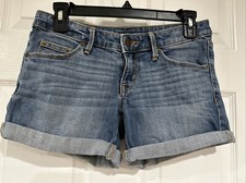 Mossimo 0/25 Mid Rise Midi Denim Shorts Blue Medium Wash Rolled Cuff - SEE NOTE