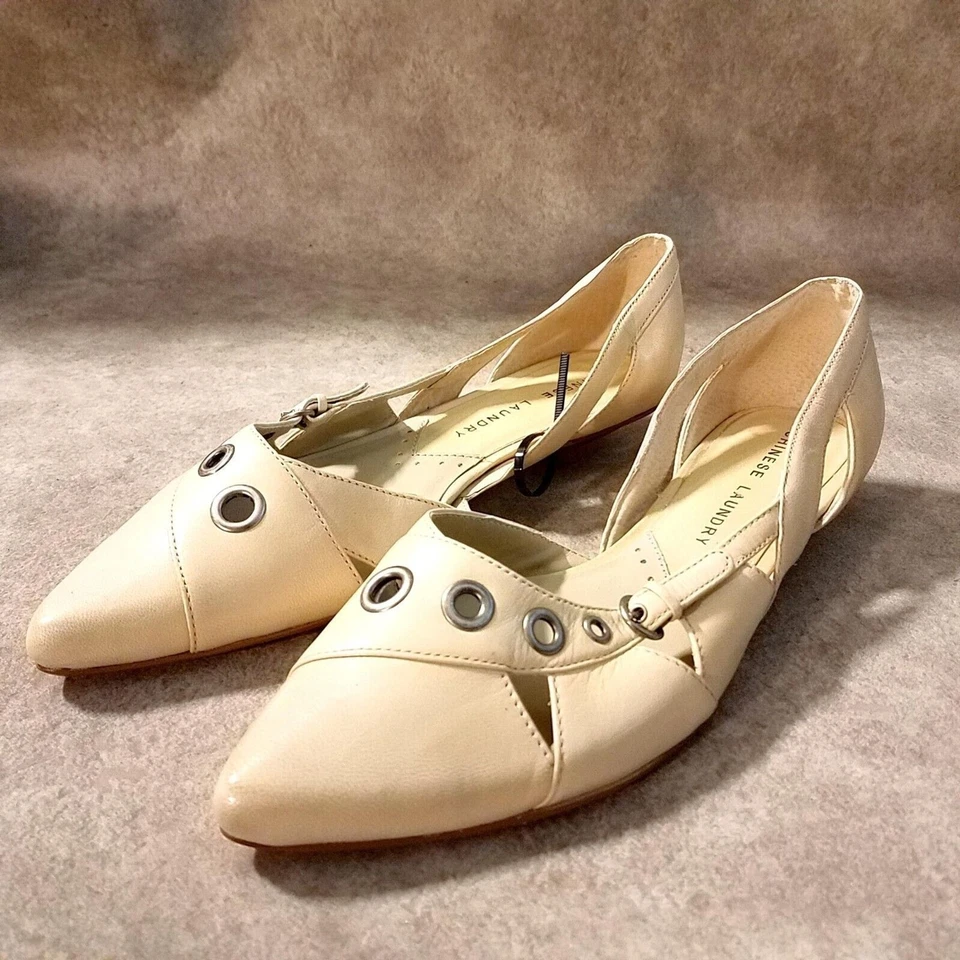 中国洗衣女式 Rochelle 尺码 7.5 象牙色皮革一脚蹬尖头茶色 — 第 3/4 张图片