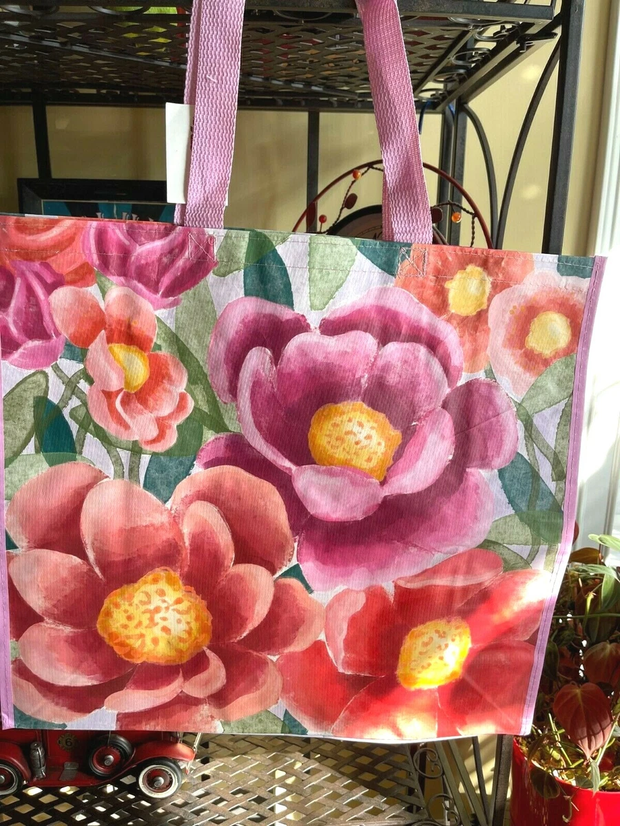 NEW TJ Maxx Shopping Bag PRETTY Pink, Red, Yellow FLOWERS Reusable