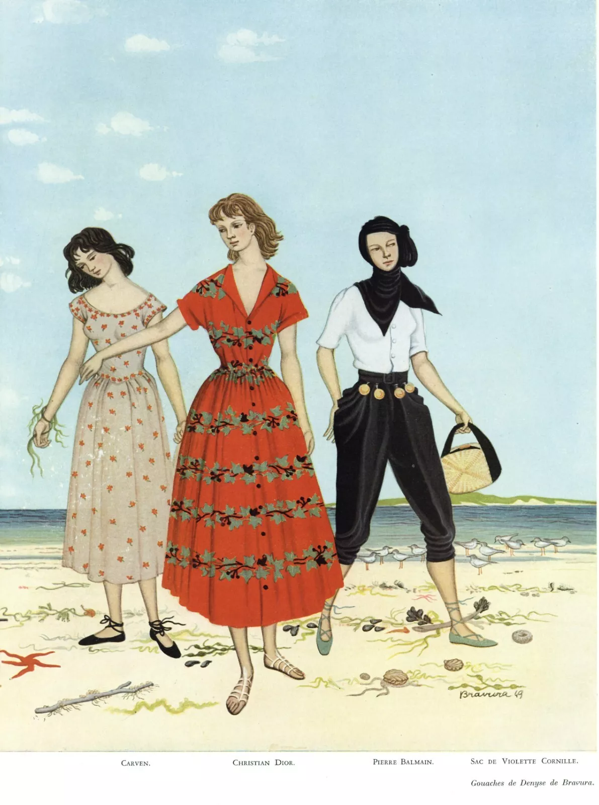 Publicité imprimée sacs à main cornille violette 1949 Denyse de bravura art sculpté Dior Balmain