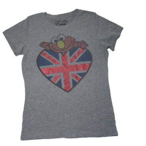 Mighty Fine Elmo Heart United Kingdom Flag Juniors Fitted Size XL Gray - Picture 1 of 3