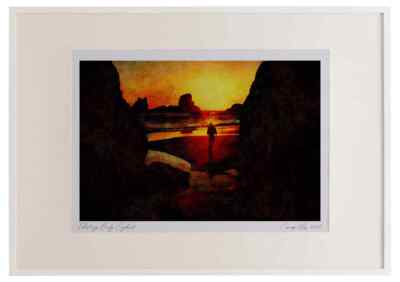 790055 Ecola Sunset, Oregon Coast, USA Aquarell Bilderrahmen