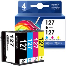 4 Pack 127XL Ink for Epson 127 Ink WorkForce 633 635 645 WF-3530 WF-3540 WF-7010
