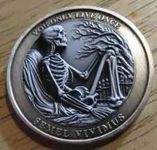 Vivere Skeleton Challenge Coin "You Only Live Once"- Hobo Nickel Coin