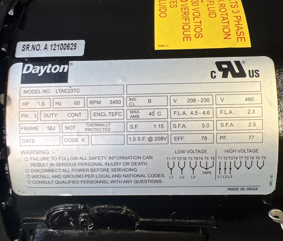 Dayton 2ZXT4 1-1/2" Centrifugal Pump Self-Priming 208-230/460V AC 1-1/2 HP New - Image 4 of 4