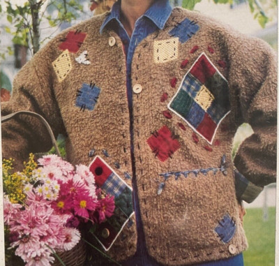 New Vtg THREADY BARE Patchwork Applique Plush  Jacket Sewing Pattern S-L