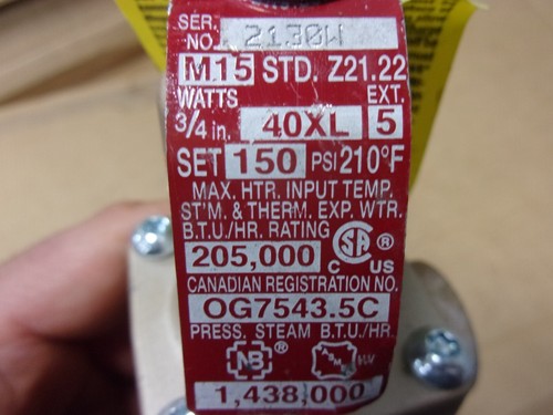 WATTS 40XL 150210 Pressure &Temperature Relief Valve 3/4" 210-F 150 PSI 5" Probe - Picture 5 of 8