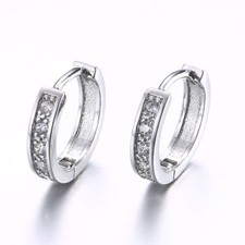 Petite Young Girl's Silver Plated 10mm Round Clear CZ Huggie Hoop Earrings