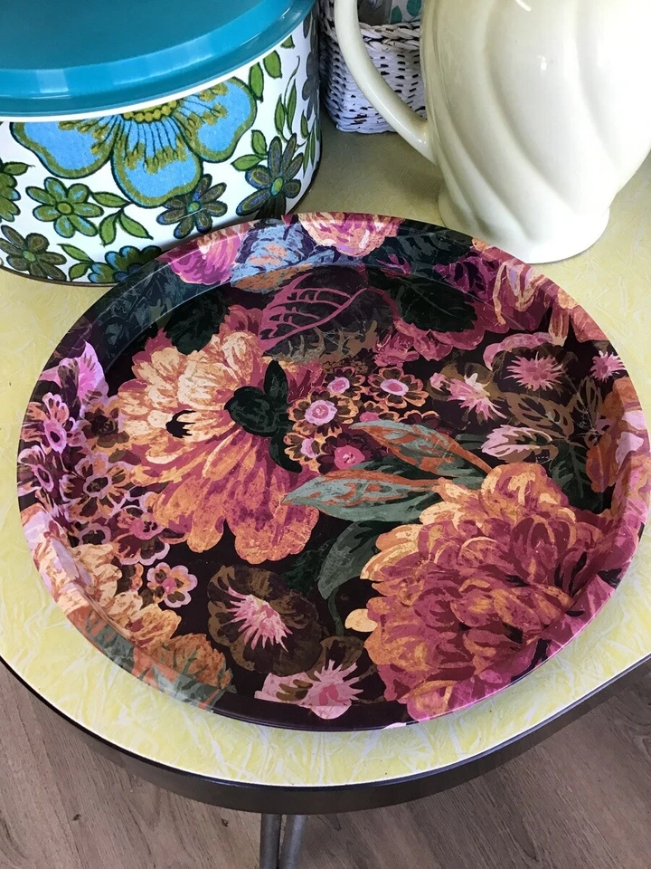 Round Floral Serving or Drinks Tray - 30 cm - Sanderson Peony - Elite Tins - Image 2 of 4