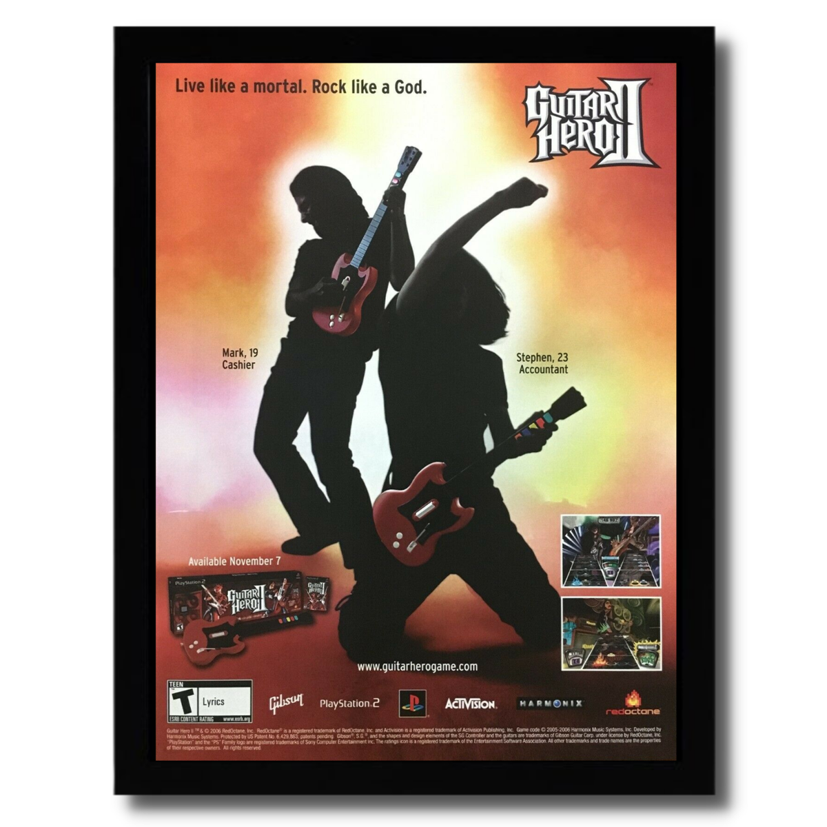 2006 Guitar Hero II 2 Framed Print Ad/Poster Xbox 360 PS2 Music