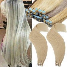 Tape In THICK Glue REAL 100 Remy Human Hair Extensions 12 14 16 18 IN FULL HEAD