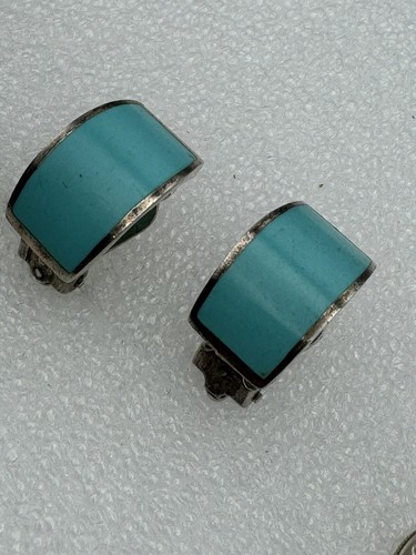 Aretes Turquesa Esterlina Diseño Curvo, Plata 925 Suroeste - Imagen 2 de 7