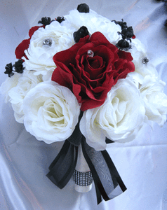 Wedding Bouquet Bridal Silk Flowers Cream Ivory Le Red Black 17 Image Is Loading Wedding Bouquet Bridal Silk Flowers Cream Ivory Le