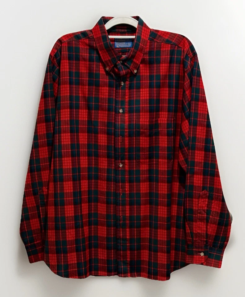 Mens Pendleton 100% Wool LS  XL  MacNicol Red Plaid Button-down Dress Shirt - Image 2 of 4