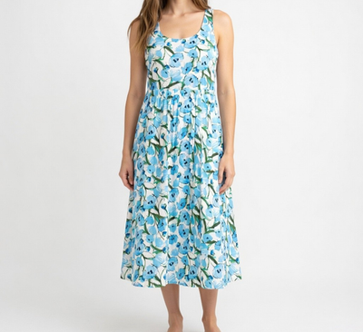karl lagerfeld fit and flare dress Women's Floral Print Fit And Flare Dress | Sky Blue Multi