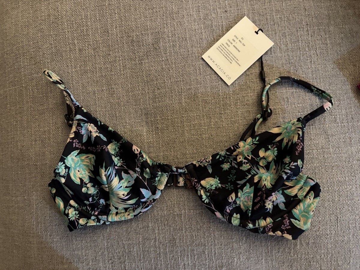 ACACIA Bikini Top Floral Pattern Adjustable Strap Anemone Size L