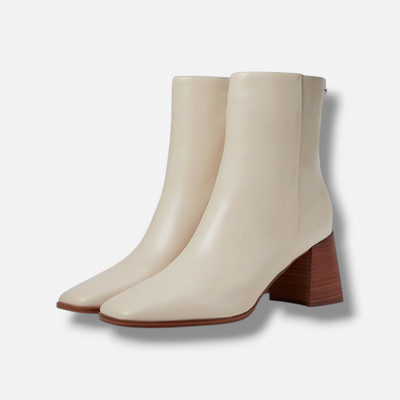 Calvin Klein Women's Ivory Leather Broma Tapered Heel Booties Shoes Size 8.5