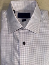 DAVID DONAHUE MENS WHITE/PURPLE MICRO CHECK TRIM-FIT DRESS SHIRT 15.5/34-35 165