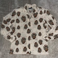 Vintage Lucia Cream Basket Hat Print Button Down Blouse Long Sleeve Womens 8