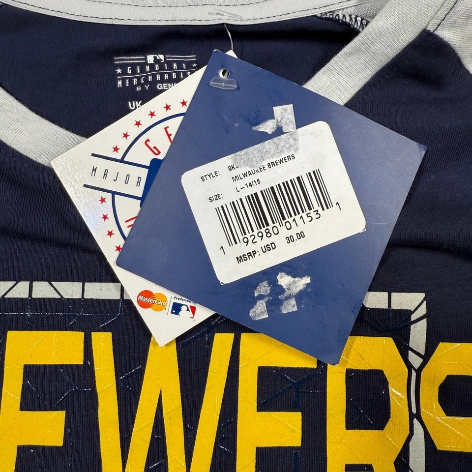 MLB Milwaukee Brewers Camiseta Raglán Camiseta Gráfica de Béisbol Juvenil L Nueva con Etiquetas Foto 3 de 4