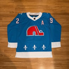 Jersey retro azul cosido Colorado Avalanche Quebec Nordiques Nathan Mackinnon