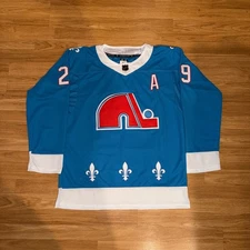 Colorado Avalanche Quebec Nordiques Nathan Mackinnon Stitched Blue Retro Jersey