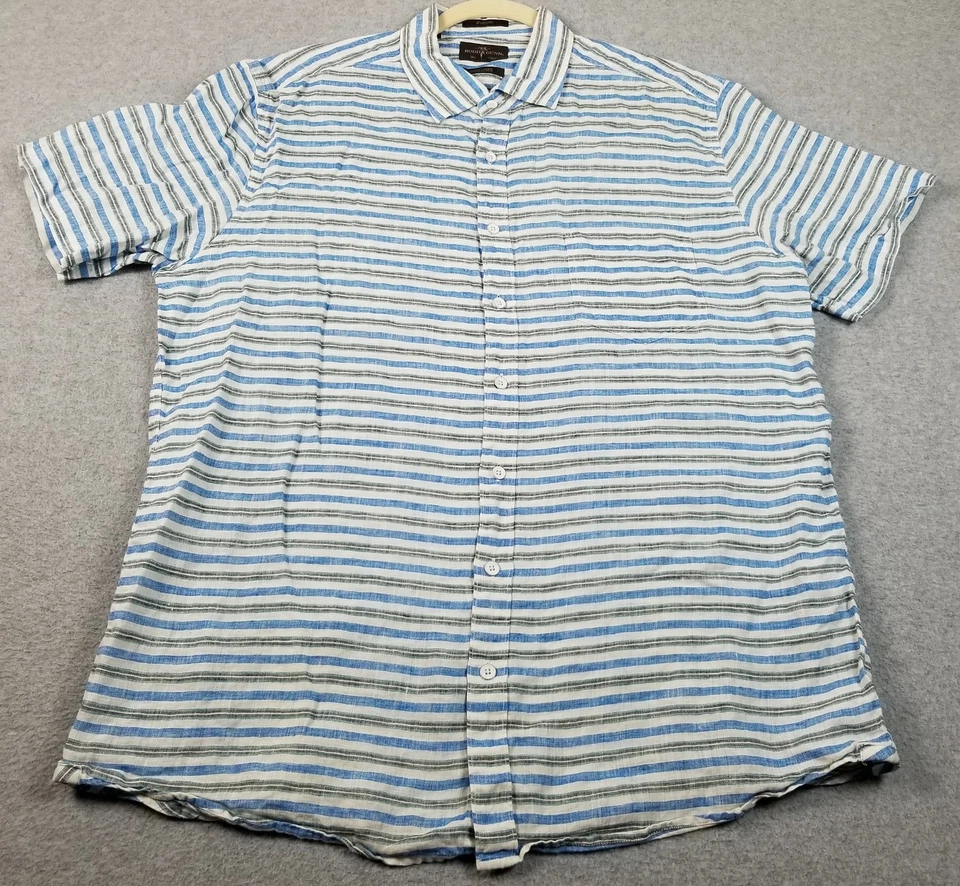 Camisa masculina RODD & GUNN com botões listra extra grande linho manga curta ajuste esportivo - Imagem 2 de 4