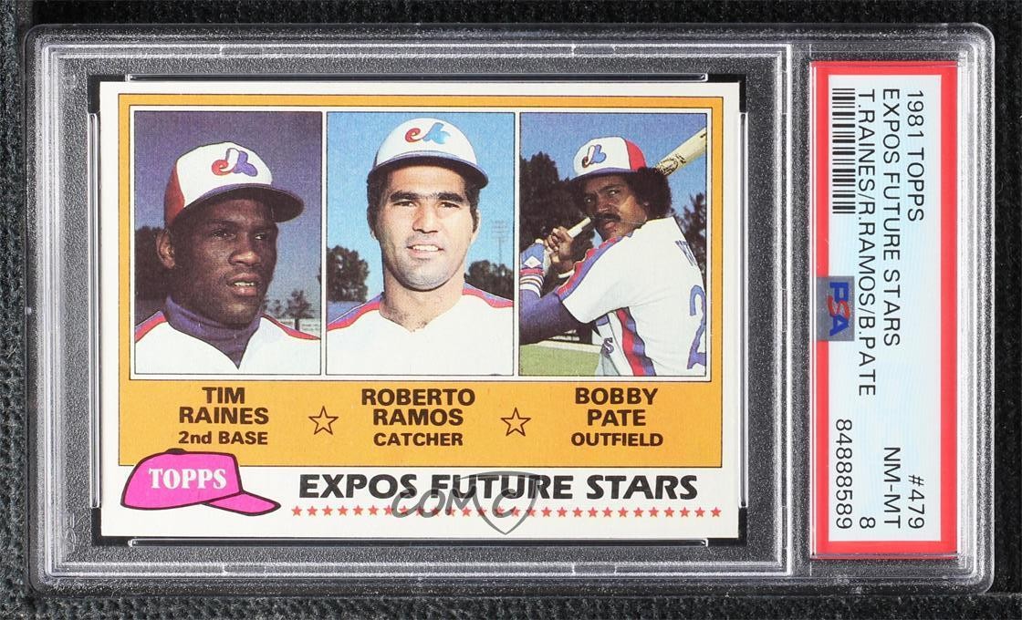 1981 Topps Future Stars Tim Raines Bobby Ramos Bob Pate PSA 8 Rookie RC HOF 02kp