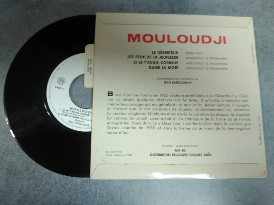Mouloudji Ep 45T Le déserteur+3 Languette - Photo 2/2