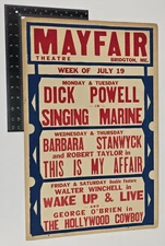 1937 Mayfair Theatre Broadsheet Poster With Dick Powell & Barbara Stanwyck RARE