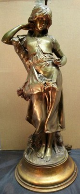 WOMAN GATHERING FIREWOOD BRONZE STATUE ADRIEN GAUDEZ  24 INCH NOW A LAMP