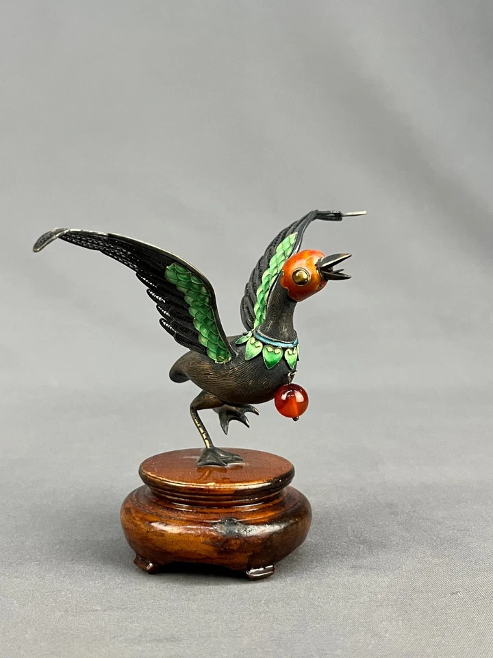Chinese Filigree CLOISONNÉ ENAMEL Duck Bird 4" Figurine on Hardwood Stand - Image 3 of 4