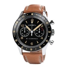 HEMEL Air Wing Chronographe Mécanique Acier Marron Cuir Noir Montre Homme