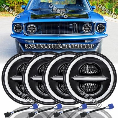 4pcs 5.75'' 5-3/4 LED Headlight Hi/Lo Sealed Beam Projector for Ford Mustang 1969