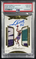 KARL MALONE PSA 8 2015-16 PANINI FLAWLESS GREATS DUAL GAME-WORN PATCH AUTO 8/25