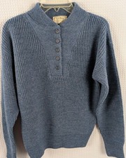 VTG LL Bean Blue Sweater Mens M Henley Chunky Fisherman Ribbed Knit USA