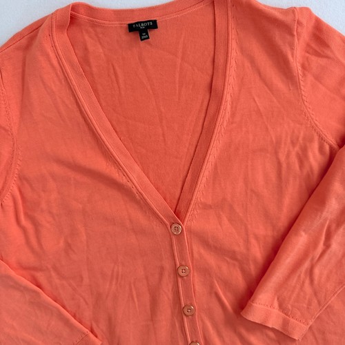 Talbots Plus Cardigan Sweater Womens 1X Coral Orange V-Neck Cotton Blend Knit - Picture 2 of 9